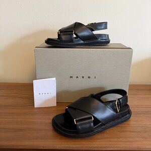 Marni Black Leather Fussbett Sandals Size 36 Excellent Condition with Box